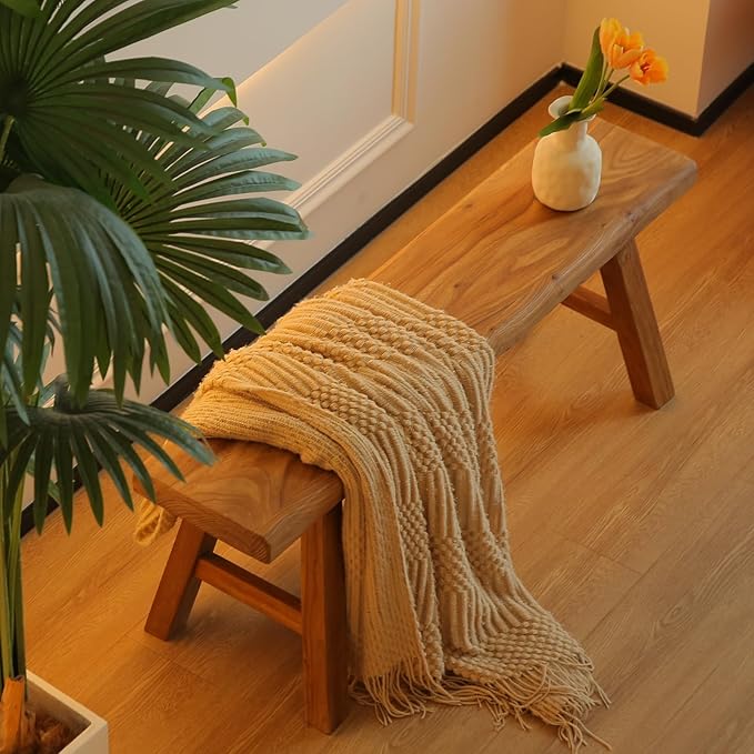 39.3in Wood Bench Indoor – Rustic Farmhouse Entryway Bench, Skinny Bench Design, Made of Extra-Thick Solid Wood, Perfect for Dining Room, Hallway, or End of Bed