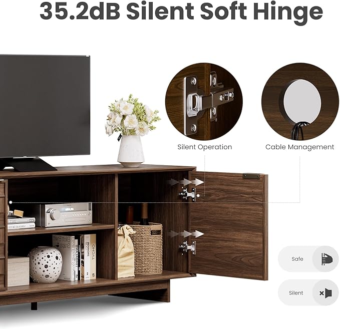 COLAMY TV Stand with Two Doors, Entertainment Center 59" with Adjustable Shelves and Storage, Mid-Century Modern TV Stand for 50/55/65 inch TV, Media Console Cabinet for Living Room, Bedroom Walnut