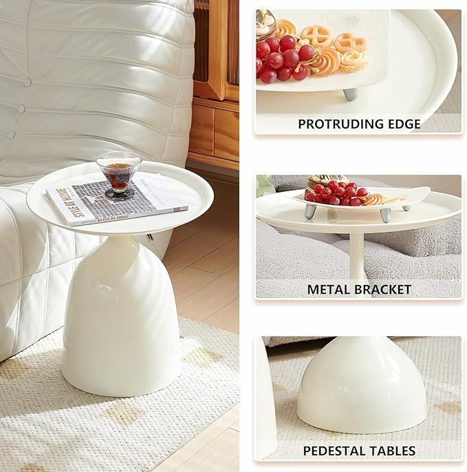 Kelligo Side Table Set of 2, Round Side Table with Screw Connections, Small End Tables for Narrow Areas, Small Tables for Living Rooms, Bedrooms, Cafeterias and Outdoors, White