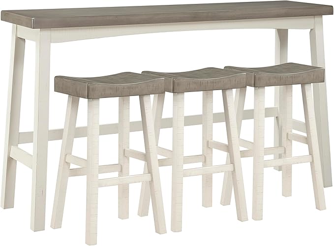 Lexicon Bar Table Set for 3, Small Kitchen Table Set Kitchen Island Table with 3 Saddle Bar Stools, 4 Piece Dining Table Set for Breakfast Nook, Living Room, Apartment, Pub Height, White/Coffee