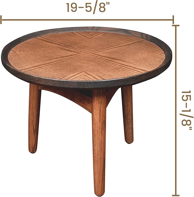 CONSDAN 20 Round Side Table, Solid Oak Frame & Veneer Top, USA Grown Hardwood, End Table for Living Room, Bedroom, Studio (Single Standard Piece)