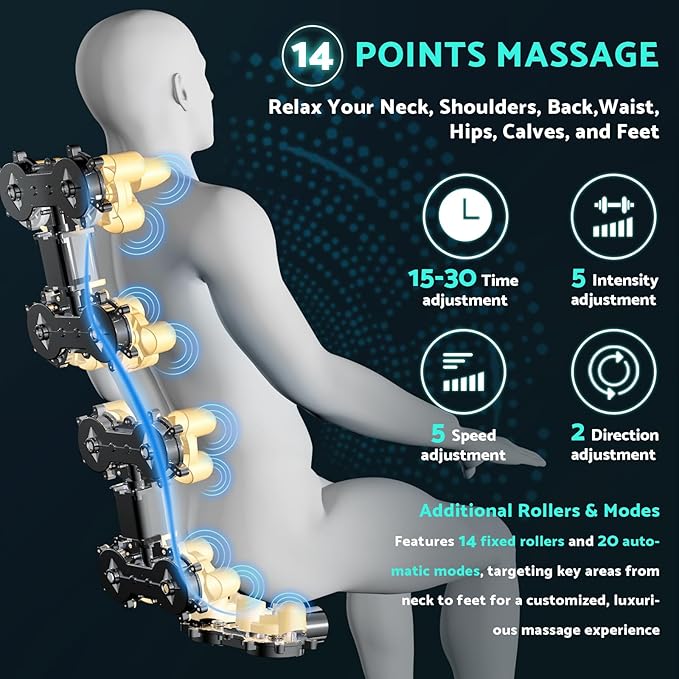 Massage Chair, Zero Gravity Full Body Massage Chair Extra Large Shiatsu Recliner w/ 14 Massage Points, Lumbar & Calf Heating, 20 Auto Modes, Air Compression, Bluetooth Speaker, Touch Screen Controller