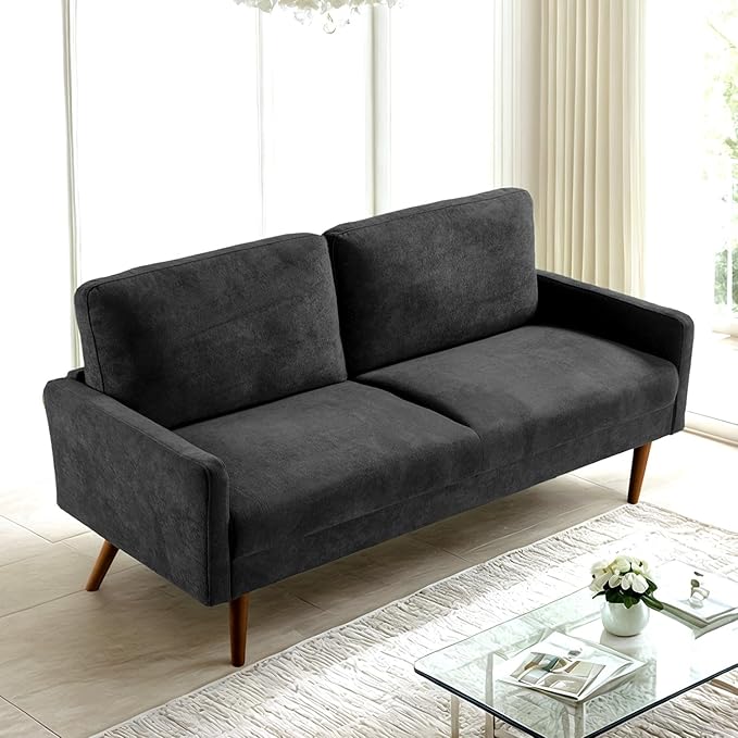 Kent Velvet Sofa, European Style with Sleek Design, Modern & Vintage Flair, Upholstered 3 Seater Couch, Chic Living Room Furniture Seating for Home, Apartment or Office, Black