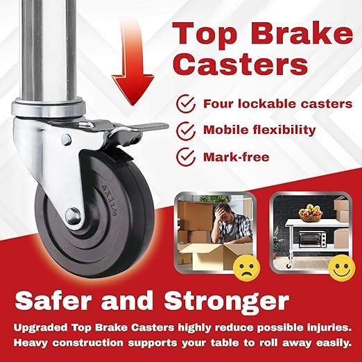 DuraSteel Stainless Steel Work Table 30" x 24" x 34" Height w/ 4 Caster Wheels - Food Prep Commercial Grade Worktable - NSF Certified - Good for Restaurant, Business, Warehouse, Home, Kitchen, Garage