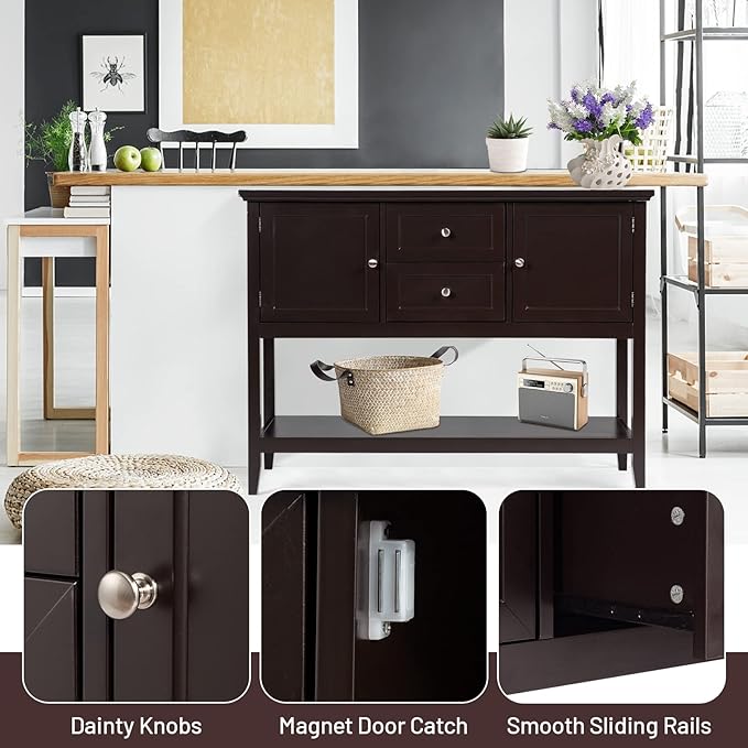 COSTWAY Buffet Sideboard, with 2 Wood Storage Drawers & Open Shelf, Console Table for Living Room Kitchen Dining Room Furniture (Coffee)