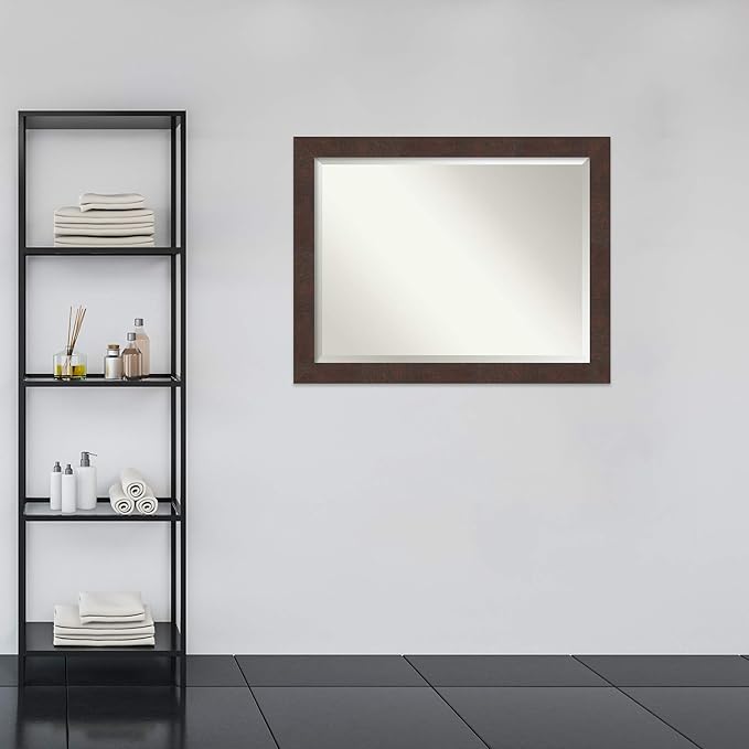 Amanti Art Brown Bathroom Mirror for Over Sink, 35x45 Wildwood Brown Rectangle Vanity Mirror, X-Large Rustic Farmhouse Frame, Hangs Horizonally and Vertically, Bathroom Wall Decor, Beveled Edge