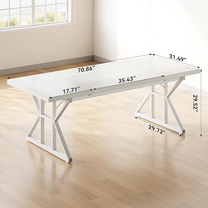 LITTLE TREE 70.8-Inch Large Executive Desk, Extra Long Computer Office Desk Workstation, Modern Simple Style Laptop Table, Sturdy Wooden Writing Workstation for Home White