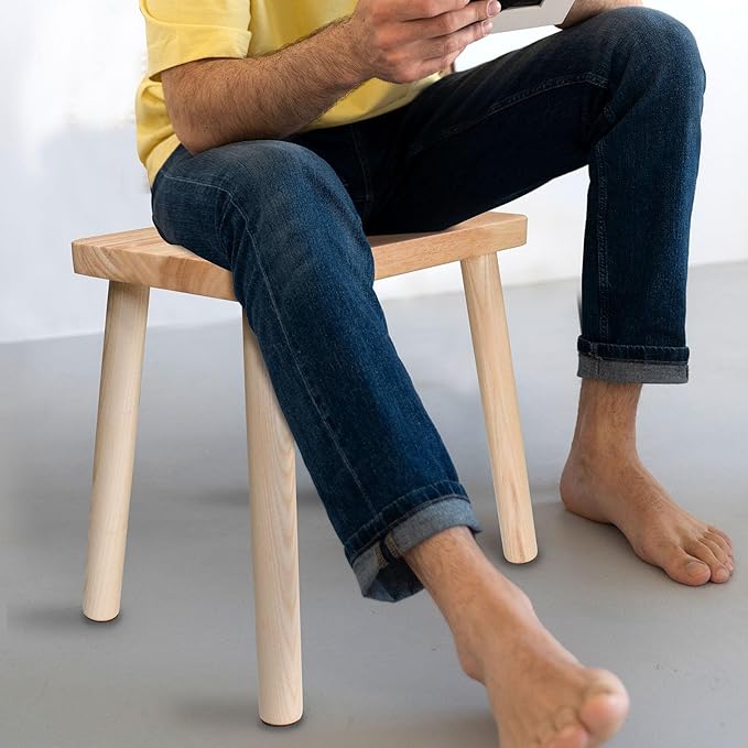Solid Wood Step Stool,13.4inch Square Wooden Foot Stool,Portable Short Stool Easy to Assemble and Sturdy(Natural, Large)