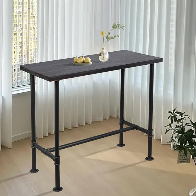 Diwhy DIY Industrial Design Pipe Dining Table Casual Pub BAR Laptop Table Modern Studio Wood and Metal Rectangular Dining Table homeoffice Desk Breakfast high bar Table Walnut Desktop 47.3" × 23.6"