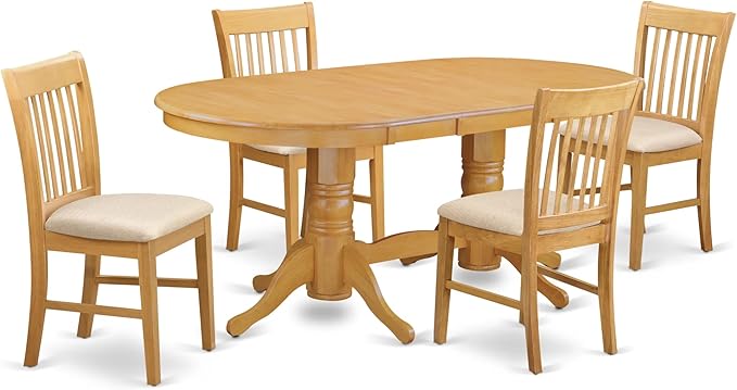 East West Furniture VANO5-OAK-C 5 Piece Dining Set Includes an Oval Dining Room Table with Butterfly Leaf and 4 Linen Fabric Upholstered Kitchen Chairs, 40x76 Inch, Oak