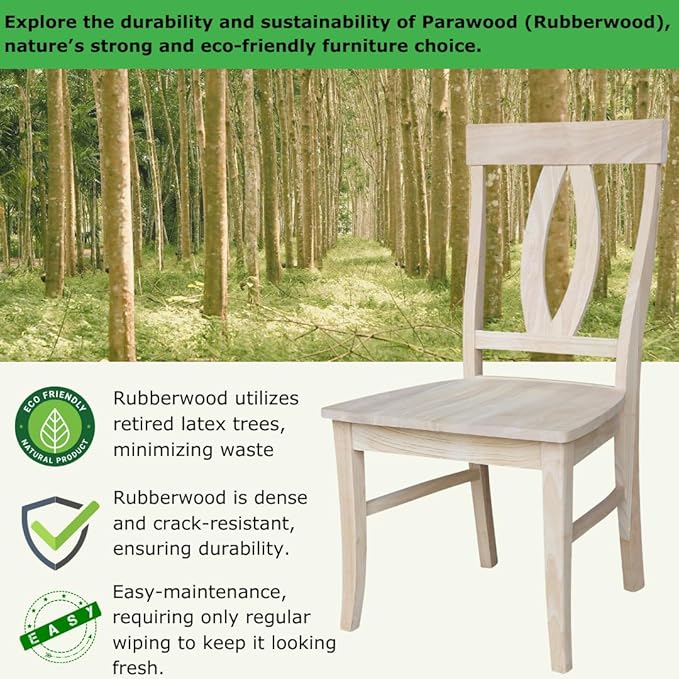 IC INTERNATIONAL CONCEPTS Set of Two Verona Dining Chairs 225lbs wt Capacity, Solid Real Wood, Sturdy Parawood, 21.3"W x 22.6"D x 39.6"H, Unfinished