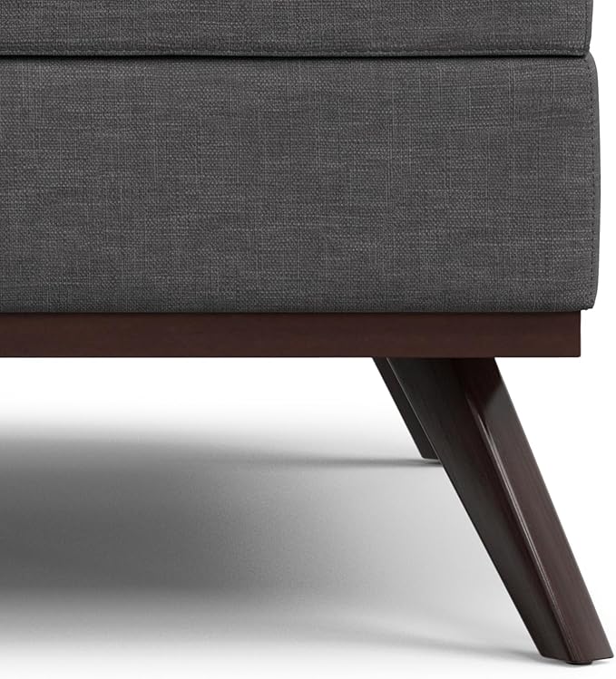 SIMPLIHOME Owen 40 inch Wide Mid Century Modern Square XL Coffee Table Storage Ottoman in Slate Grey Polyester Fabric, Assembled, for The Living Room, Entryway and Family Room