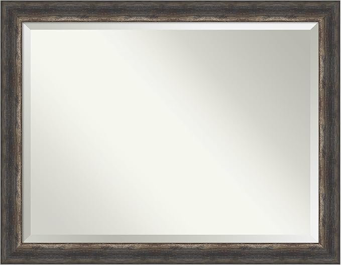 Amanti Art Brown Wall Mirror 35x45 Bark Rustic Char Rectangle Bathroom Mirror for Wall Decor Living Room, X-Large Rustic Farmhouse Frame, Hangs Horizonally and Vertically, Bathroom Decor, Beveled Edge
