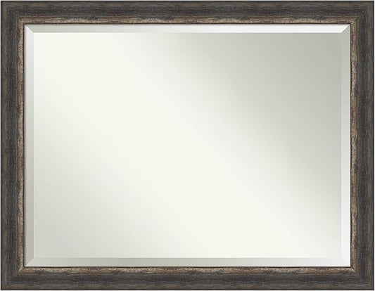 Amanti Art Brown Wall Mirror 35x45 Bark Rustic Char Rectangle Bathroom Mirror for Wall Decor Living Room, X-Large Rustic Farmhouse Frame, Hangs Horizonally and Vertically, Bathroom Decor, Beveled Edge