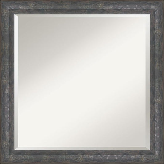 Amanti Art Grey Wall Mirror 23x23 Angled Metallic Rainbow Square Bathroom Mirror for Wall Decor Living Room, Medium Modern Contemporary Wood Frame, Hangs Horizonally and Vertically, Bathroom Decor