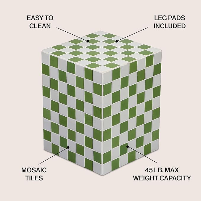 JONATHAN Y END2000J Callista 18" Modern Bohemian Ceramic Tiled Rectangle End Table, Side Table, Accent Table for Living Room, Bedroom, Green/Light Gray