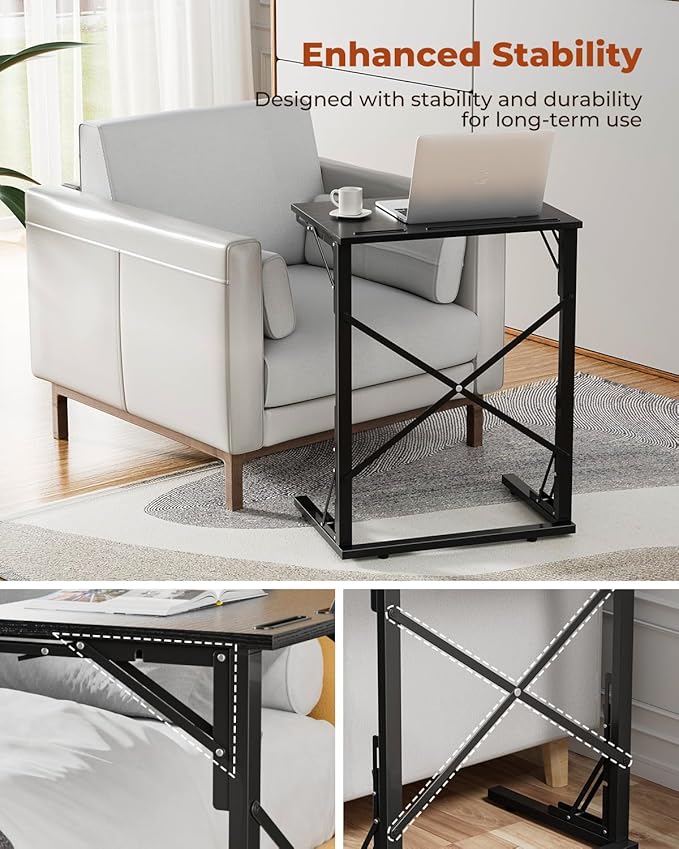 21''Wx28''H Folding TV Tray Set of 2, Small Foldable C-Shaped Tray Table for Eating with Tablet and Phone Slots, Slide Under Couch Side Table for Recliner, Living Room, Bedroom, Black