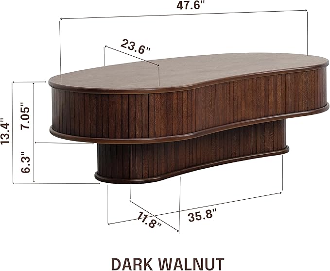 NTC Ripple DOU Coffee Table, Modern Wooden Double-Layer Center Table, Vertical Groove Design, Stylish Living Room Decor, Minimalist Style for Home and Office, Easy Assembly - Dark Walnut
