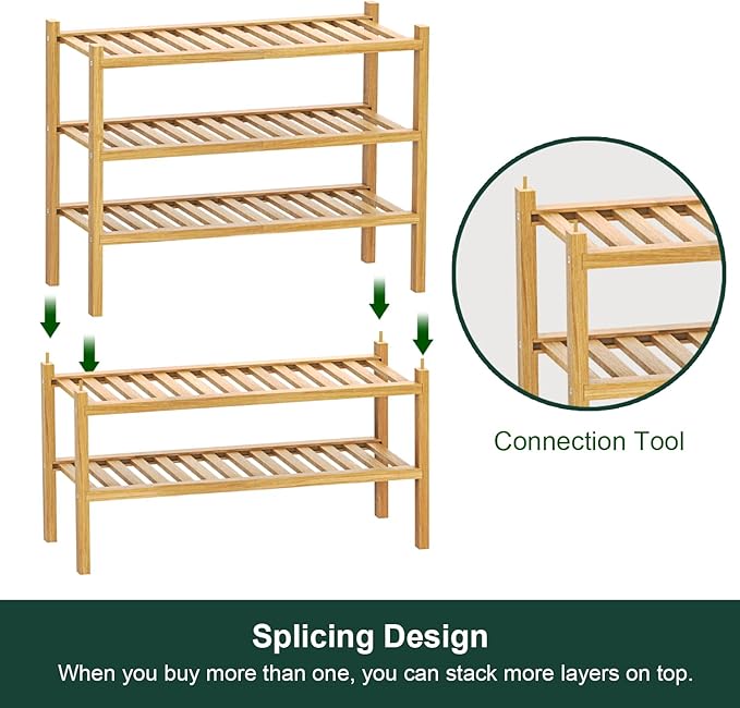 Bamboo Shoe Rack 2-Tier Organizer-Stackable Storage Shelf with Multi-Function Combinations-Free Standing Shoe Racks for Closet,Entryway,Hallway,Bathroom,Living Room Shoe Organization (Natural, 2-Tier)