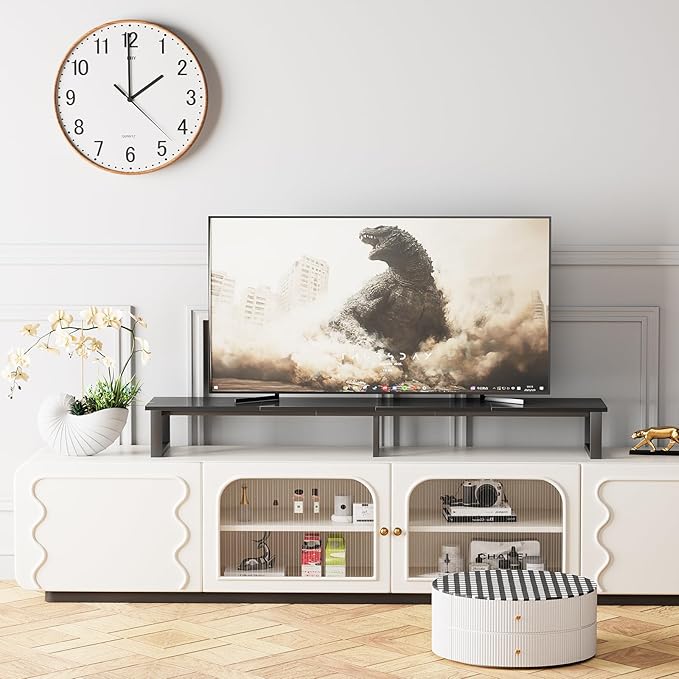 59" Large TV Riser Stand for 32-75 Inch TV, TV Shelf with Steel Legs, Tabletop TV Riser for Home Living Room, Study Office (Black)