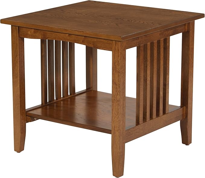 OSP Home Furnishings Sierra End Table with Lower Storage Shelf and Mission Style Side Panels, Ash Brown