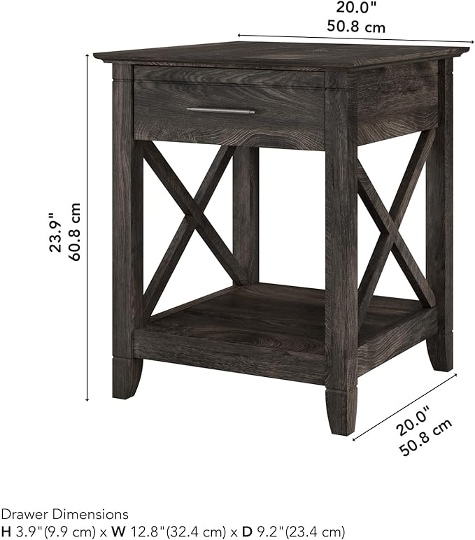 Bush Furniture Key West Small End Table with Storage | Modern Farmhouse Accent Shelf for Living Room in Dark Gray Hickory