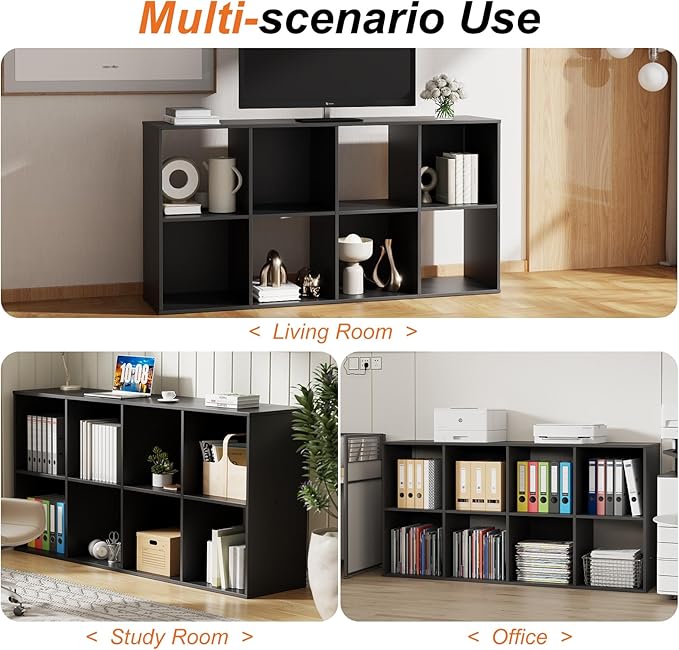 Sweetcrispy 8 Cube Storage Organizer - Open Cube Bookshelf with 4 Removable Back Panels, Display Storage Bookcase for Living Room, Bedroom, Entrance Hall, Home Office，47.7" L×11.6" W×24" H, Black