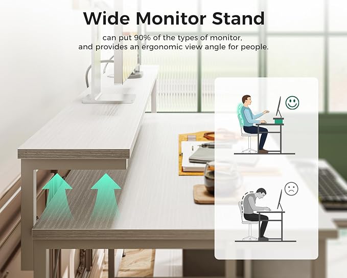 AODK Computer Desk with Drawers and Keyboard Tray, 63" Office Desk with Power Outlet and LED Lights, Reversible Study Work Desk with Printer Shelf and PC Stand for Home Office, White