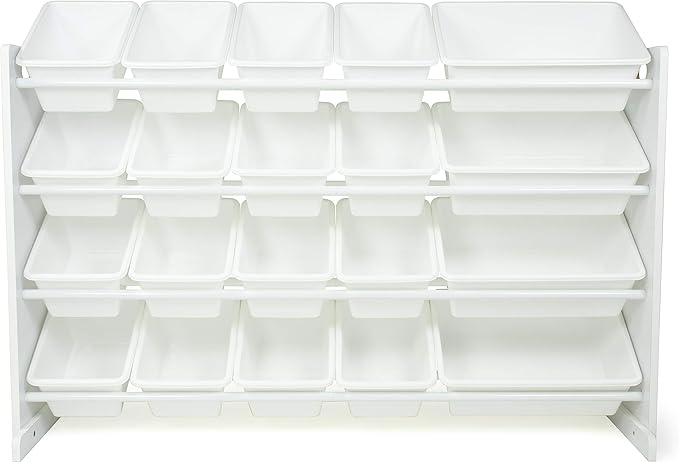 Humble Crew Extra-Large Toy Organizer with 20 Plastic Bins – White/White Storage Rack with 4-Tier Shelves, Anti-Tip Safety, for Kids’ Rooms, Playrooms, Nurseries & Classrooms
