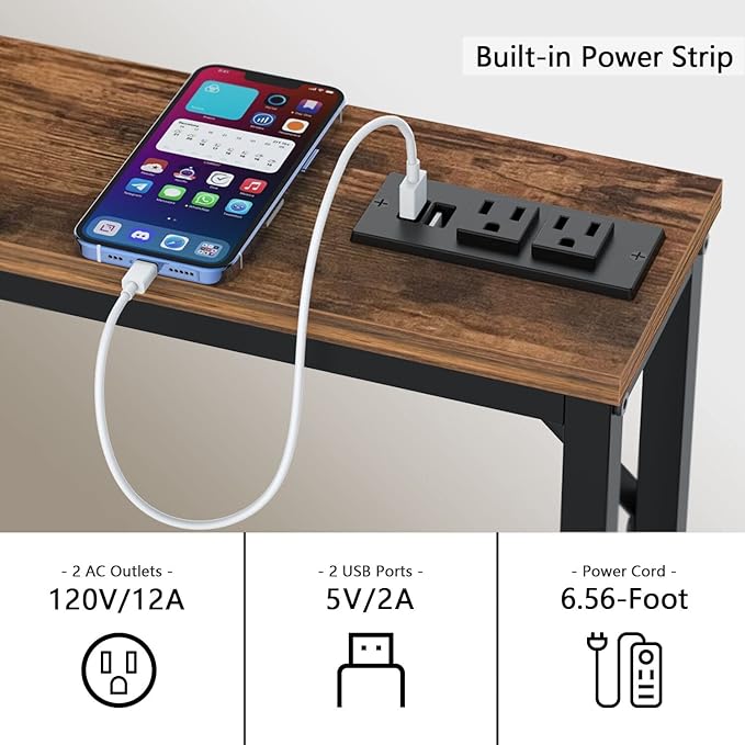 Tohomeor 5.9" Skinny Behind Sofa Console Table with Charging Station 47.24" Narrow Long Behind Couch Table with Power Outlets USB Ports Thin Entry Table for Entryway Living Room Hallway