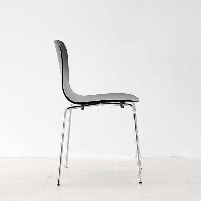 Livinia No.10 Mid-Century Modern Wooden Dining Chairs Set of 2, Contemporary Bentwood Kitchen Interior Armless Chairs with Steel Legs (Black)