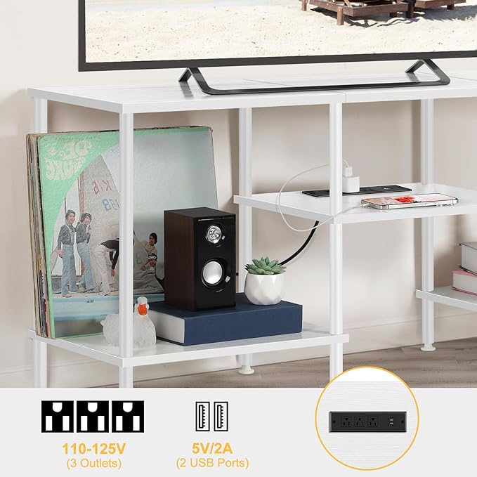 TV Stand for Bedroom up to 50 Inch Modern TV Stands with Power Outlets Small Entertainment Center with Storage 3 Tier TV Cabinet Console Table for Living Room Bedroom Office, White