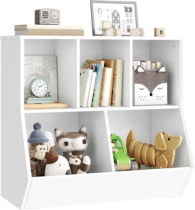 HOOBRO Kids Bookshelf, Bookcase Footboard, 31.5" L Toy Storage Cubby, Children's Toy Shelf, Toy Storage Cabinet, Fit for Children's Room, Playroom, Hallway, Kindergarten, White WT328CW01