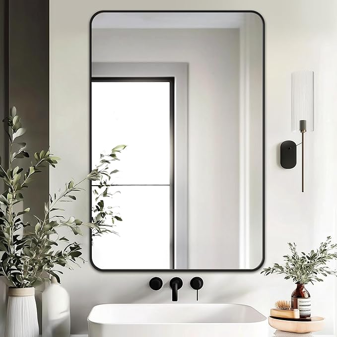 Delma Bathroom Mirror, Black Framed Bathroom Mirror for Over Sink, High-Definition Vanity Mirror, Versatile Mirror for Bathroom, Hangs Horizontally or Vertically(36x24, Black)