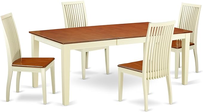 East West Furniture QUIP5-BMK-W 5 Piece Dinette Set for 4 Includes a Rectangle Dining Room Table with Butterfly Leaf and 4 Kitchen Dining Chairs, 40x78 Inch, Buttermilk & Cherry