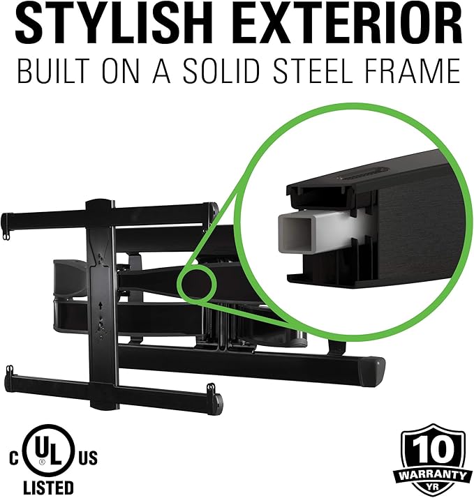 SANUS Full Motion TV Wall Mount for 42” to 90” TVs up to 125lbs – Extend, Swivel, Tilting TV Mount - Easy 3 Step DIY Install w/ Included Hardware - Black Finish