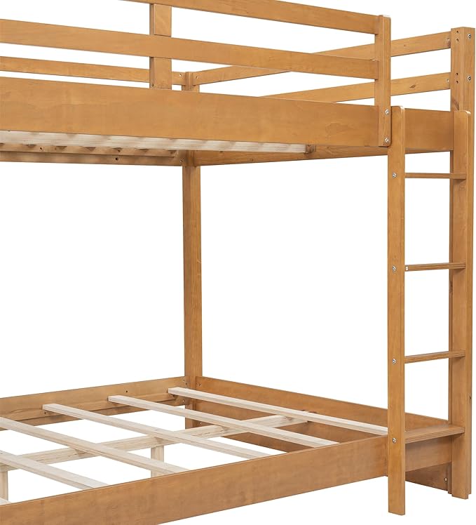 Ball & Cast Queen Over Queen Bunk Bed, Sturdy Bunk Bed Frame for Kids, Plywood Bunk with Ladder, Guardrail, and Slats, No Box Spring Required,for Kids Boys Girls,Natural