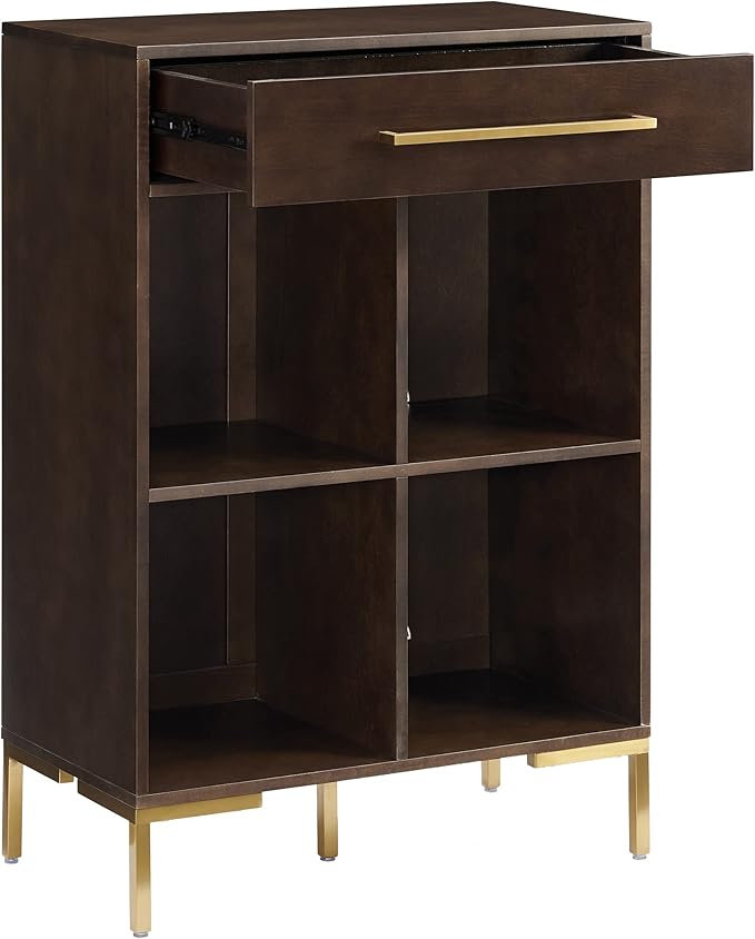 Crosley Furniture Juno Cube Bookcase and Record Player Stand with Storage for Vinyl Records, Dark Brown