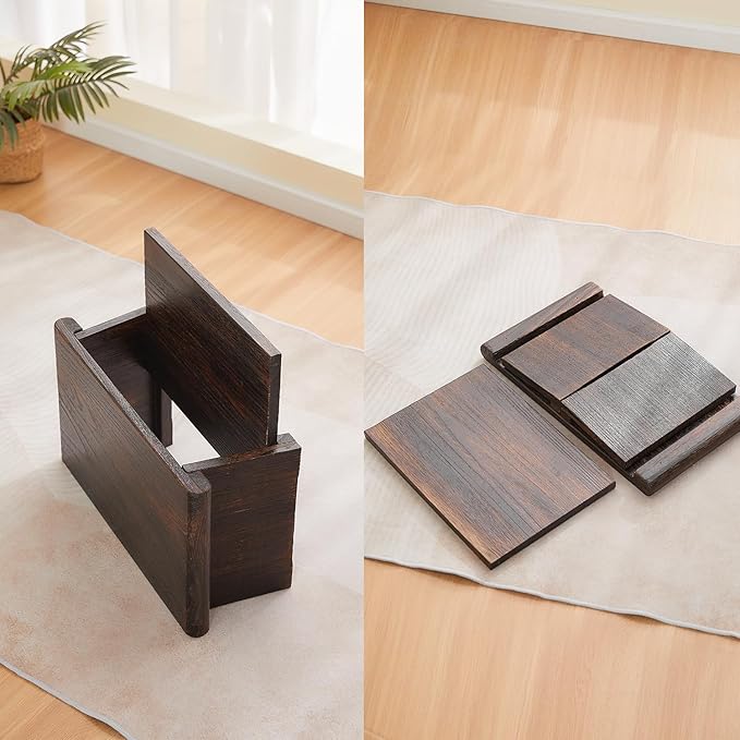 Japanese Altar Table,Folding Floor Table,Wood Small Low Meditation Table,Coffee Table for Living Room, Brown,19.7" x 11.8" x 7.9"
