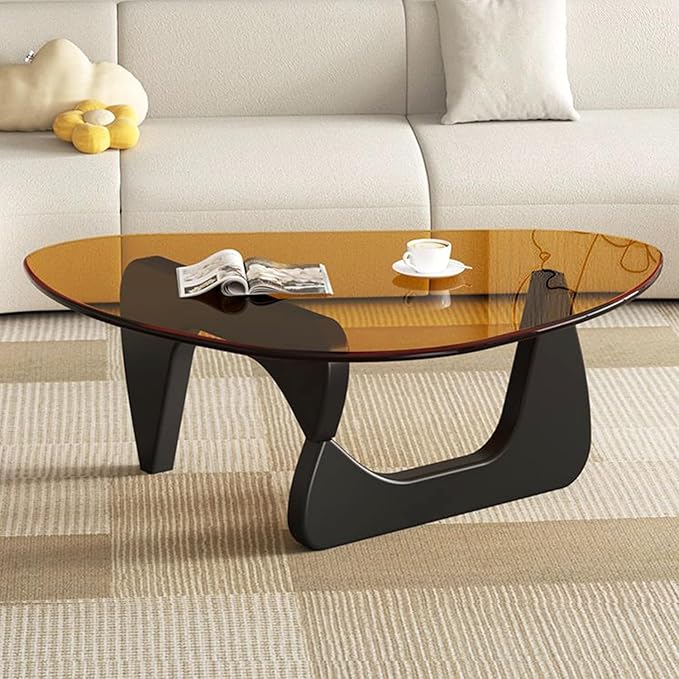 Modern Glass Coffee Table for Living Room, Small mid Century Modern Coffee Table, Sleek Coffee Tables, Suitable for Bedroom Living Room Reception Office Tables（Black/Brown，Small）