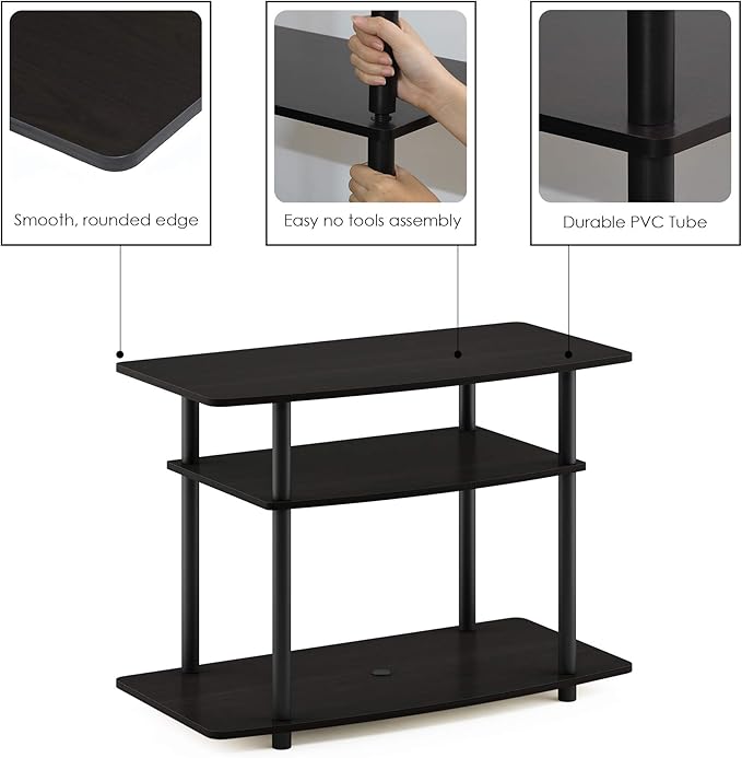 Furinno Turn-N-Tube No Tools 3-Tier Entertainment Center TV Stand for TV up to 32 Inch, Plastic Round Tubes, Espresso/black