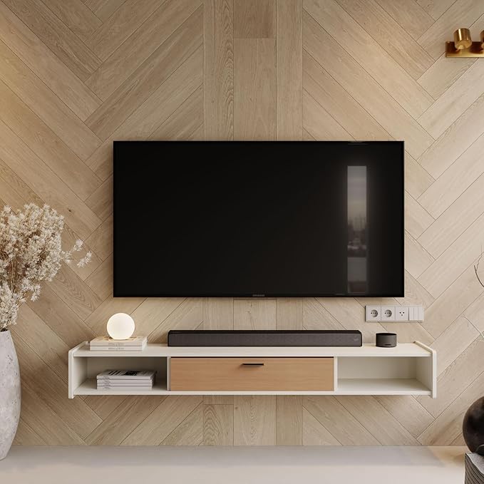 94'' Floating TV Stand,Wall Mounted TV Console,Floating TV Cabinet,Under TV Shelf for Bedroom Living Room(White)