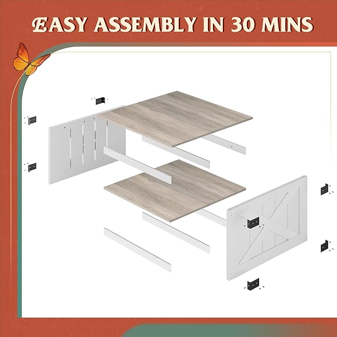WLIVE Coffee Table, Farmhouse Coffee Table with Open Storage, 31.5" Wood Square Living Room Tables, Rustic Dining Cocktail Center Table for Living Room, Grey & White