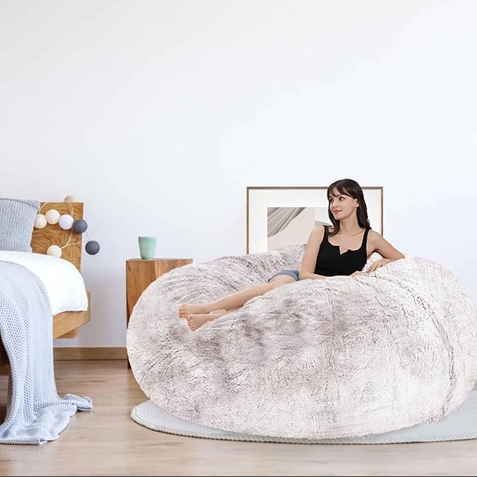 Bean Bag Chair for Adults Kids Without Filler Comfy Giant Round Lazy Sofa Chair Cover Floor Chair Cover for Bedroom Living Room, 7FT, Light Pink