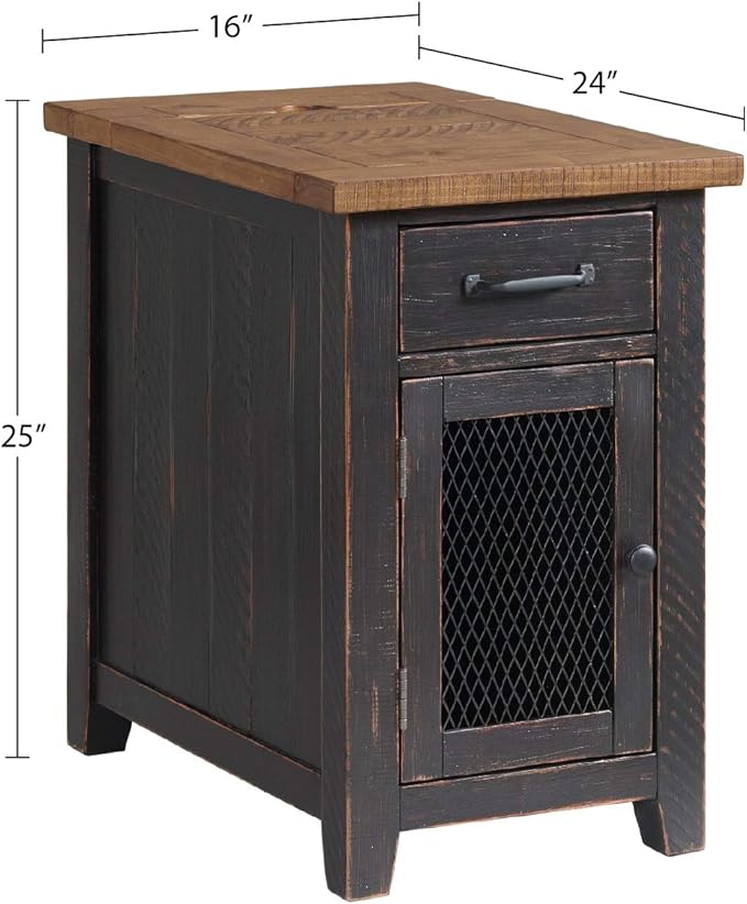 Martin Svensson Home Chairside Table - Antique Black and Honey - Rustic Style - with One Drawer and Cabinet for Storage