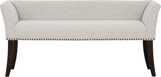 Madison Park Accent Bench for Living Room, Upholstered with Nailhead Trim, & Padded Seat Entryway Bench Small, End of Bed Bench with Back, 49.5" W x 19.25" D x 23" H, White Cream