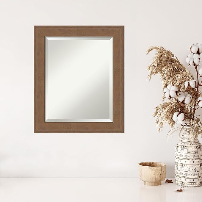 Amanti Art Brown Wall Mirror 25x21 Alta Medium Brown Rectangle Bathroom Mirror for Wall Decor Living Room, Small Rustic Farmhouse Frame, Hangs Horizonally and Vertically, Bathroom Decor, Beveled Edge