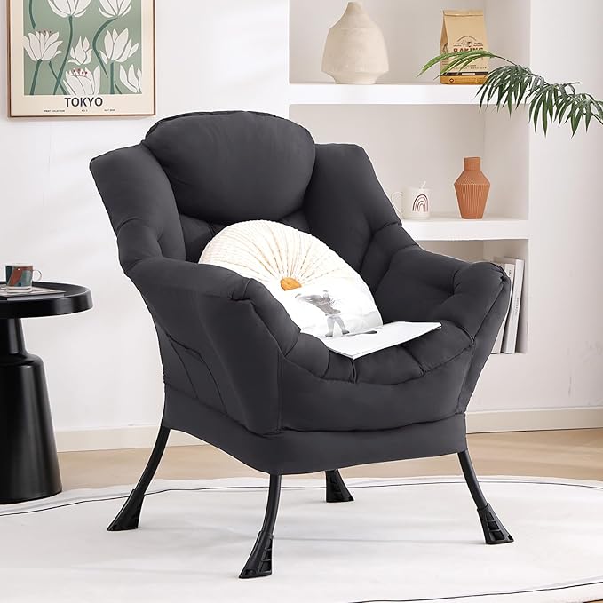 Lazy Chair, Reading Armchair, Large Modern Lounge Accent Chair, Leisure Sofa Chair for Living Room, Bedroom, Dorm Room, Dark Grey