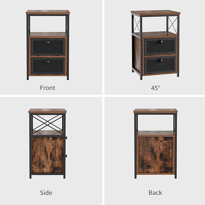 VECELO End Tables Set of 2 with Storage Space,Flip Door Night Stand for Living Room,Bedroom,Small Space,Rustic Brown