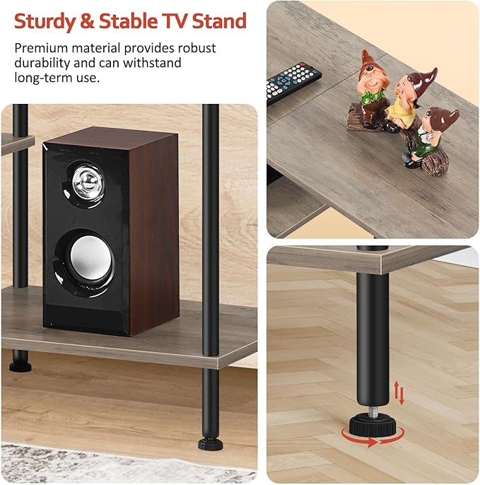 OYEAL 50 inch TV Stand for Living Room Farmhouse Entertainment Center with Storage Shelves 3 Tier TV Console Table Media Cabinet for 50 43 40 32 Inch TV, Rustic Grey